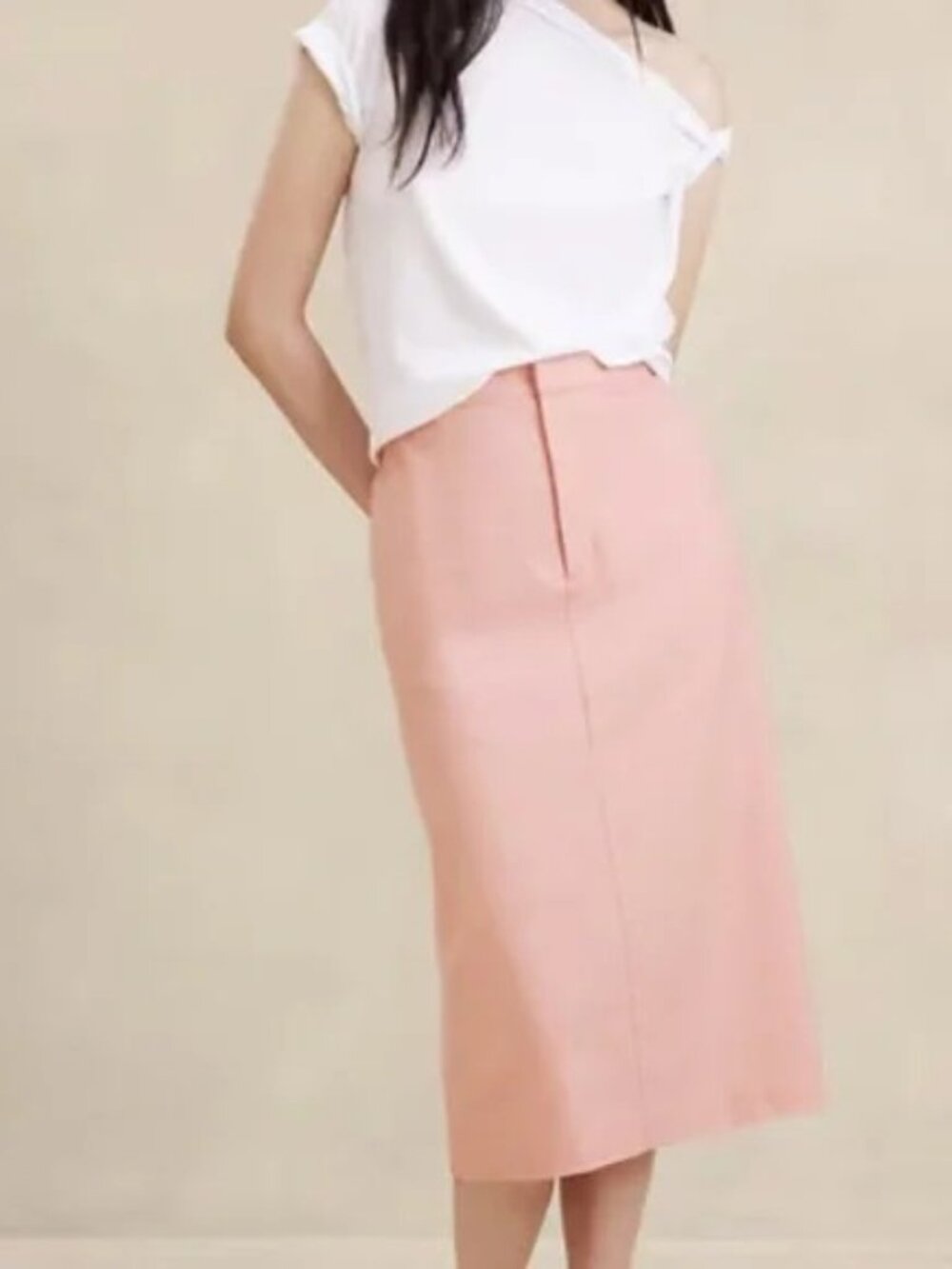 Linen-Blend Herringbone Midi Skirt in Bermuda Sand - Size 4